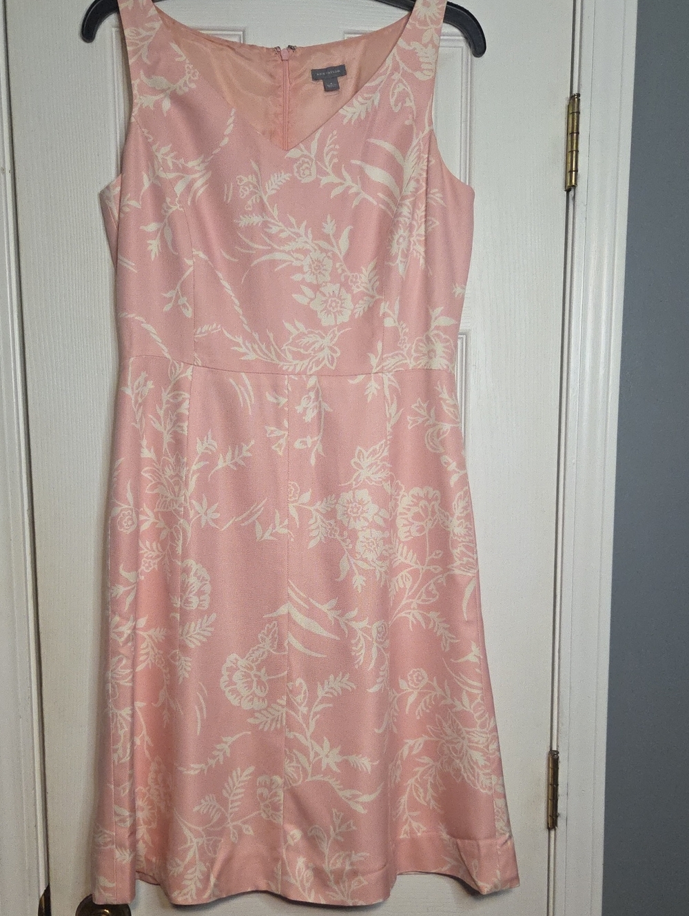Ann Taylor Pink and Cream Floral Sleeveless A-Line Silk Dress
